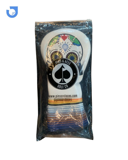Gambar Driver Headcover Joker Pins & Aces Mustache Sugar Skull - White di JGS HQ dari Jakarta Golf Shop